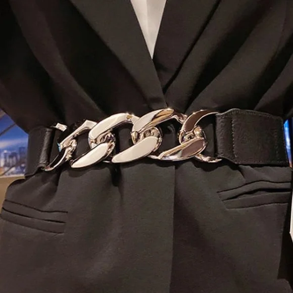 Luxe Vegan Leather Chain Snap Button Belt - Picture 5 of 6